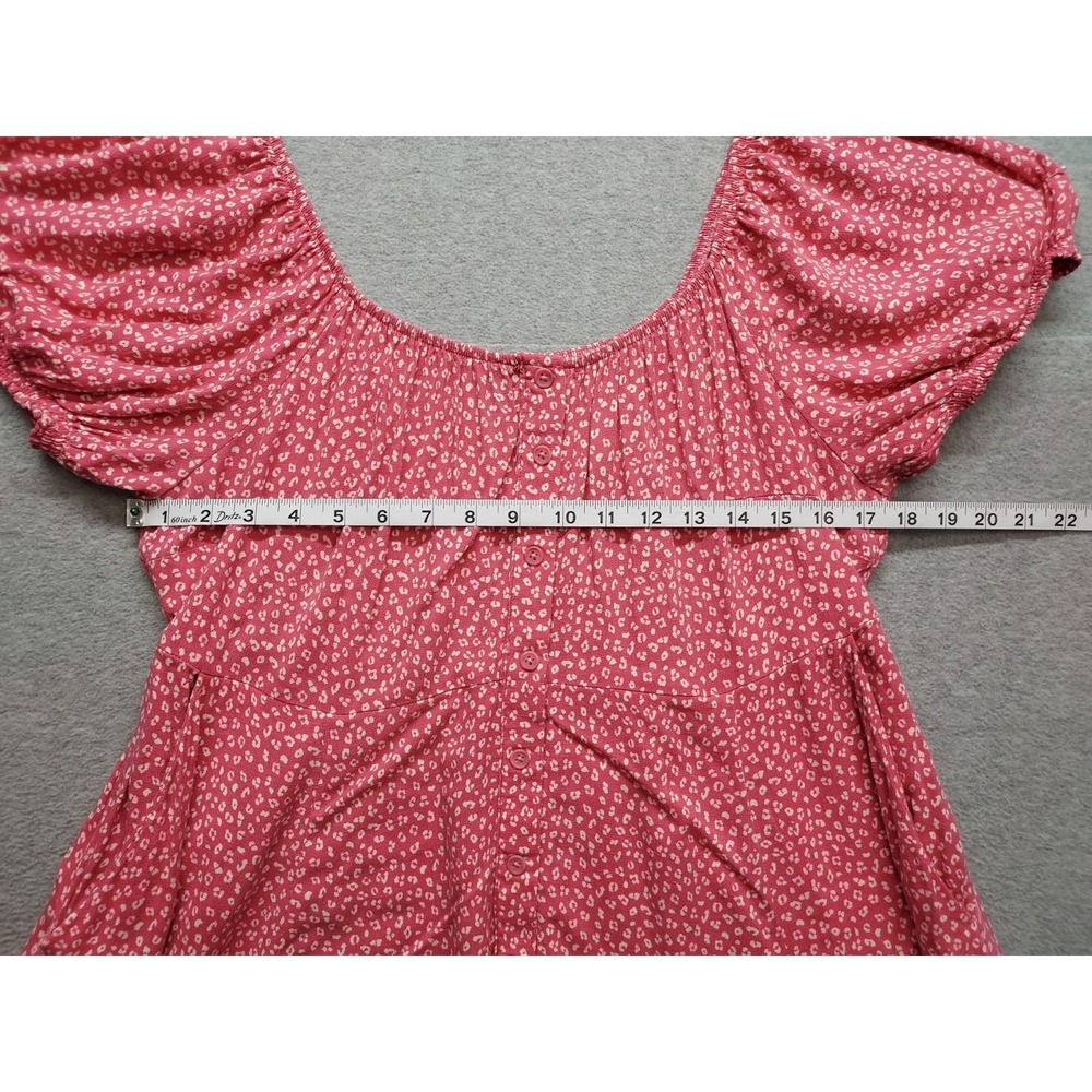 Torrid Women Skater Dress 1 Pink White Floral Scoop Neck Puff Sleeve Logo Casual - Picture 6 of 16